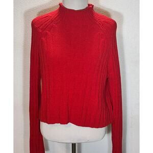 American Eagle Red Chenille Mock Neck Sweater Women’s Medium Soft Cozy Knit
